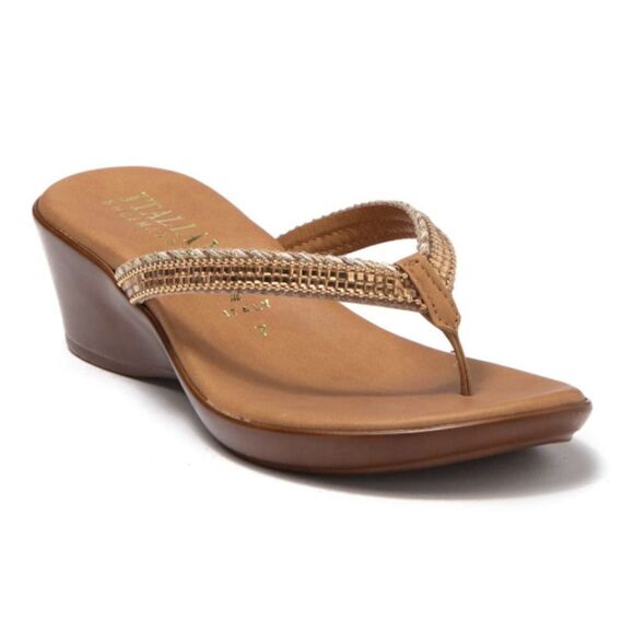 Italian Shoemakers Sz 8.5 Gold Tan Wedge Sandals F156